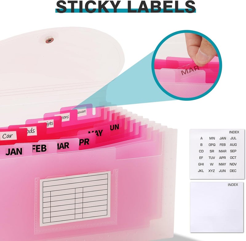 H4D Check Size 13 Pocket Expanding File Folder, Accordion File Organizer Wallet Case for Coupon Receipt Storage, 10 x 5.5 inches, Pink - Image 3